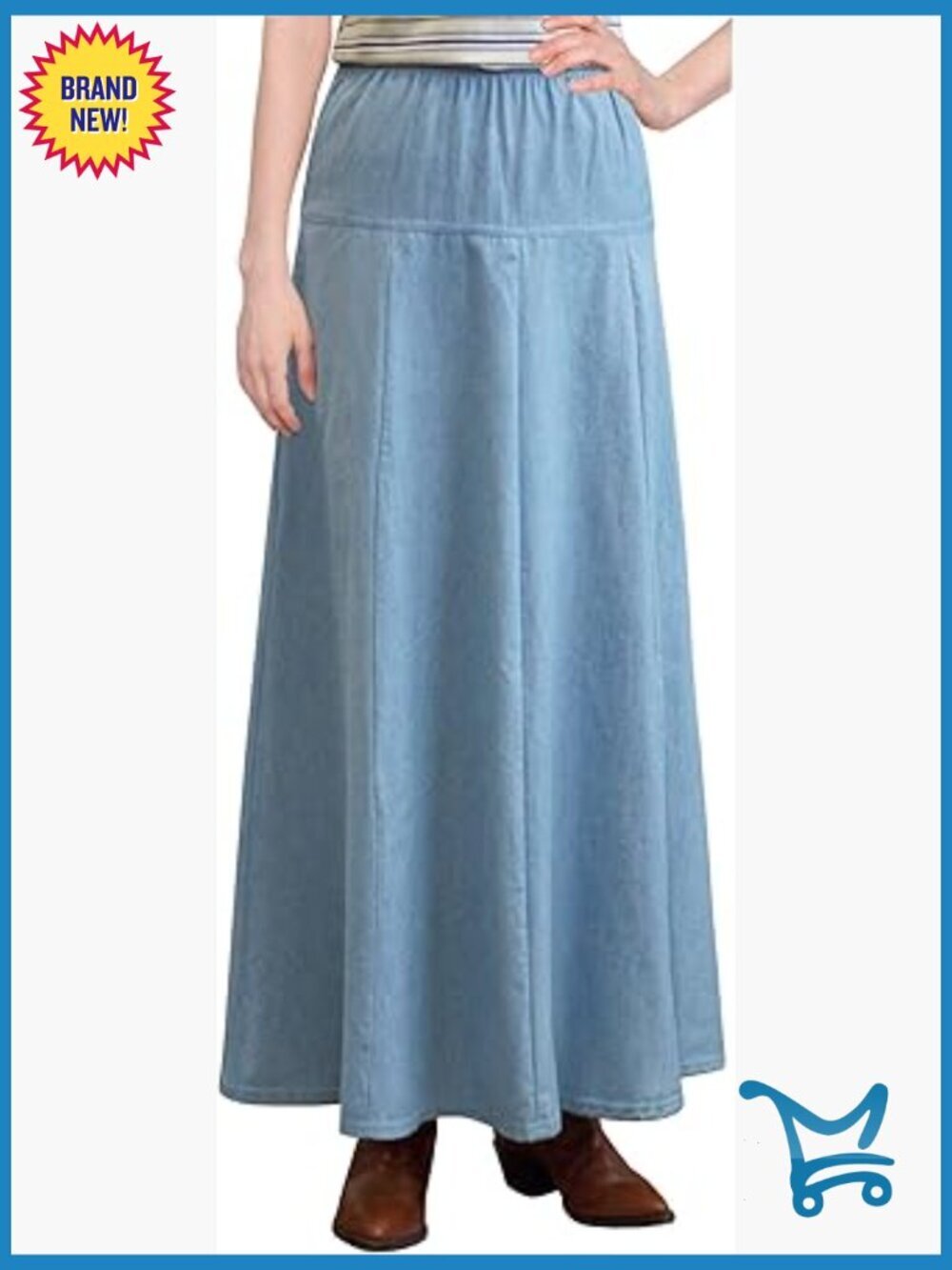 Ultra Soft Lightweight Denim Fit and Flare Maxi Skirt